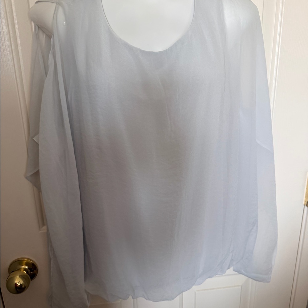 Chico’s Fashions Light Gray Sheer Long Sleeve Blouse
